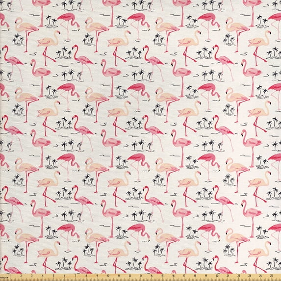Ambesonne Flamingo Fabric by the Yard Upholstery, Wild Bird Love Vintage, 10 Yards, Beige Pink