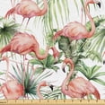 thumbnail image 1 of Ambesonne Flamingo Fabric by the Yard, Wild Leaves Exotic Bird, 1 Yard, Pale Rose and Reseda Green, 1 of 5
