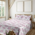 thumbnail image 1 of Ambesonne Flamingo Fitted & Flat Sheet with Shams 4 Pcs Set, Pinkish Roses and Birds, Full, Pale Fuchsia Violet and White, 1 of 5