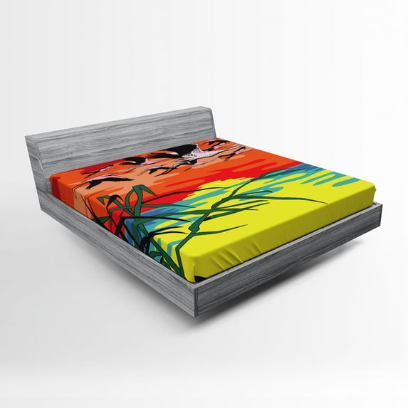 Ambesonne Flamingo Fitted Sheet, Birds in the Air Art, Full Size, Multicolor