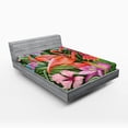 thumbnail image 1 of Ambesonne Flamingo Fitted Sheet, Hibiscus Tropic Flower, Full Size, Green Pink Blue, 1 of 3
