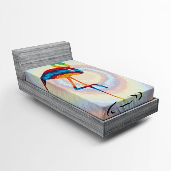Ambesonne Flamingo Fitted Sheet, Rainbow Colored Birds, Twin Size, Multicolor