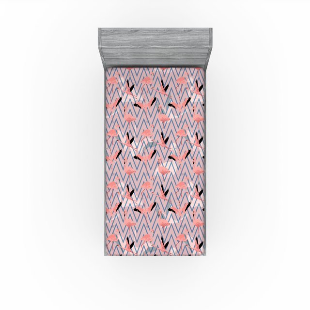 Ambesonne Flamingo Fitted Sheet, Tropical Birds Chevron Art, Twin XL Size, Coral Blush Violet Blue