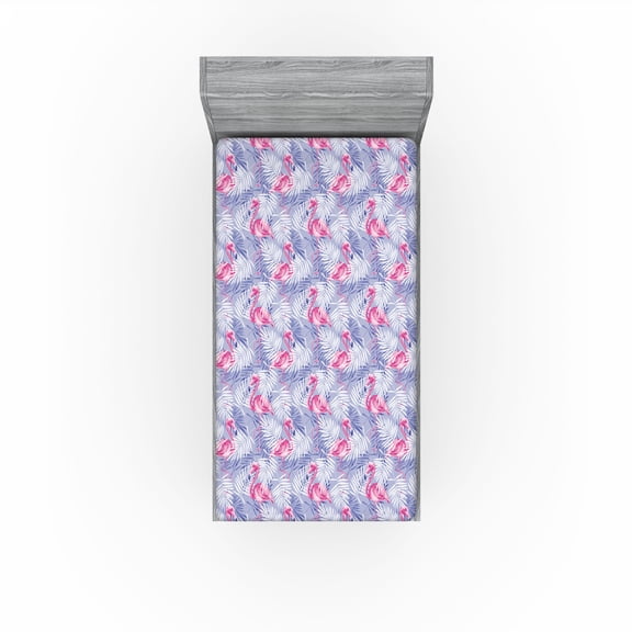Ambesonne Flamingo Fitted Sheet, Tropical Palm Tree Leaves, Twin Size, Pale Pink and Lavender