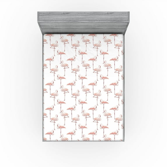 Ambesonne Flamingo Fitted Sheet, Wild Nature Exotic Bird, California King, Redwood Pearl Coral