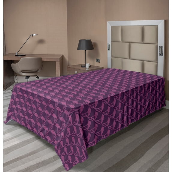 Ambesonne Flamingo Flat Sheet, Aloha Exotic Birds, Twin Size, Plum and Pink