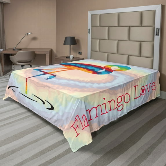 Ambesonne Flamingo Flat Sheet, Rainbow Colored Birds, California King, Multicolor
