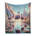 thumbnail image 1 of Ambesonne Flamingo Fleece Throw Blanket Blush Atmosphere Birds 50"x70" Pale Pink Soft Blue, 1 of 5