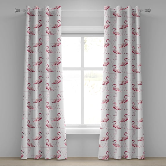 Ambesonne Flamingo Grommet Curtain, Geometric, 50" x 96", Pink Peach White