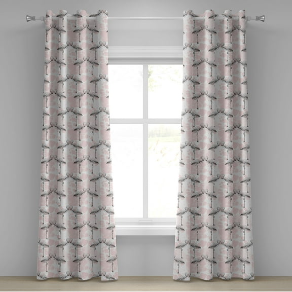 Ambesonne Flamingo Grommet Curtain, Hearts Love Valentines, 50" x 108", Pale Pink Grey