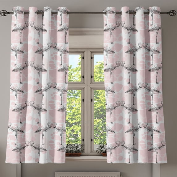Ambesonne Flamingo Grommet Curtain, Hearts Love Valentines, 50" x 54", Pale Pink Grey