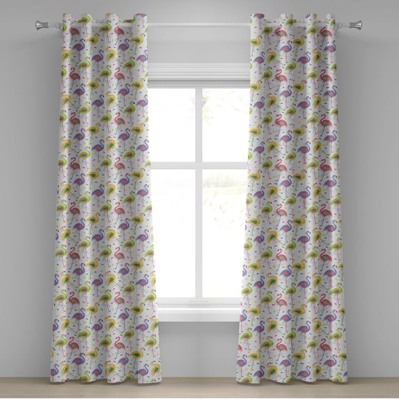 Ambesonne Flamingo Grommet Curtain, Retro Colorful Pattern, 50" x 108", Multicolor