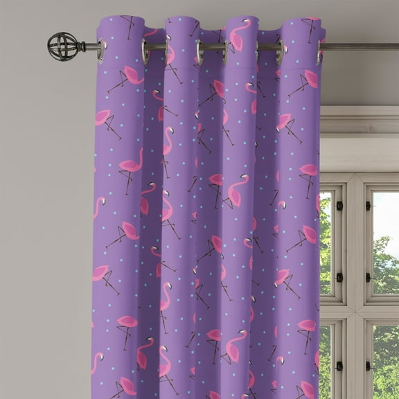 Ambesonne Flamingo Grommet Curtain Single Panel, Dots Birds Girls, 50"x60", Violet Pink Pale Blue