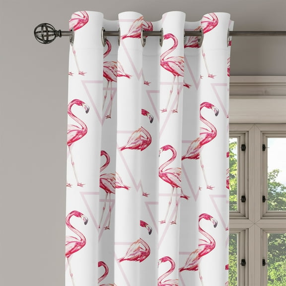 Ambesonne Flamingo Grommet Curtain Single Panel, Geometric, 50"x60", Pink Peach White
