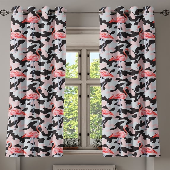 Ambesonne Flamingo Grommet Curtain, Watercolor Nature Camo, 50" x 63", Dark Coral Pale Pink