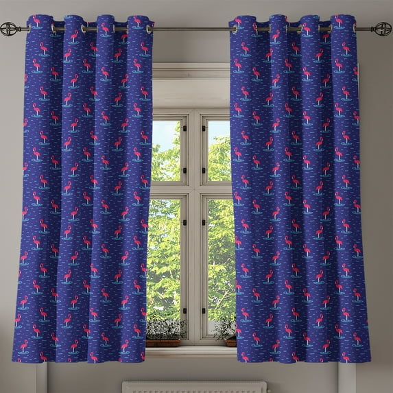 Ambesonne Flamingo Grommet Curtain, Wavy Lake Birds, 50" x 63", Violet Blue Dark Coral