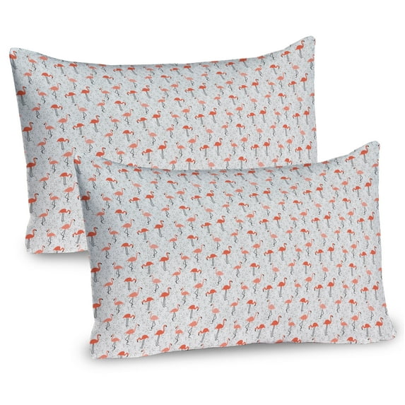 Ambesonne Flamingo Pillow Sham 2 Pack, Exotic Bird Tropical Vibes, 26"x20", Dust Salmon Coral