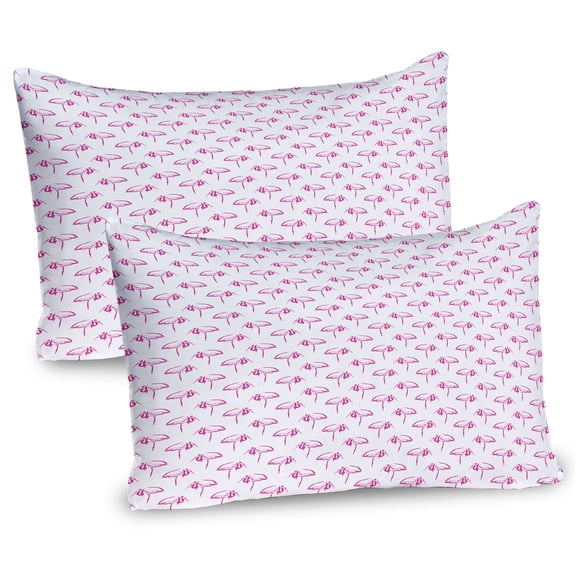 Ambesonne Flamingo Pillow Sham 2 Pack, Hand Drawn Sketched Birds, 26"x20", Hot Pink and White