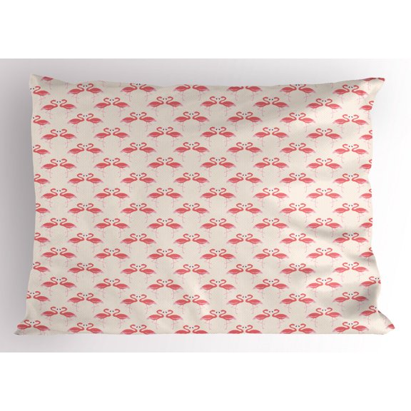 Ambesonne Flamingo Pillow Sham, Retro Dots Tropic Bird, 36" X 20", Beige Dark Coral Purple