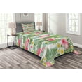 thumbnail image 1 of Ambesonne Flamingo Quilted Bedspread Set 2 Pcs, Exotic Hawaiian Leaf, Twin Size, Green Pink White, 1 of 3