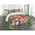 thumbnail image 1 of Ambesonne Flamingo Quilted Bedspread Set 3 Pcs, Hibiscus Tropic Flower, Queen Size, Green Pink Blue, 1 of 5