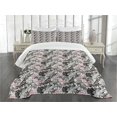 thumbnail image 1 of Ambesonne Flamingo Quilted Bedspread Set 3 Pcs, Orchid Palm, King Size, Coral Black Grey, 1 of 3
