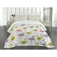 thumbnail image 1 of Ambesonne Flamingo Quilted Bedspread Set 3 Pcs, Retro Colorful Pattern, King Size, Multicolor, 1 of 5