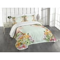 thumbnail image 1 of Ambesonne Flamingo Quilted Bedspread Set 3 Pcs, Tropic Flowers Animals, Queen Size, Pale Blue Orange, 1 of 5