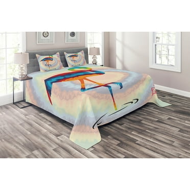 Ambesonne Flamingo Quilted Coverlet 3 Pcs, Rainbow Colored Birds, Queen Size, Multicolor