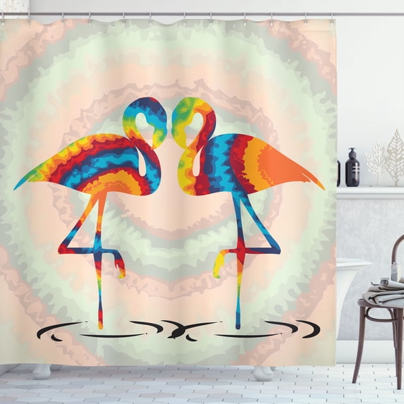 Ambesonne Flamingo Shower Curtain, Valentines Funky Birds, 69"Wx75"L, Multicolor