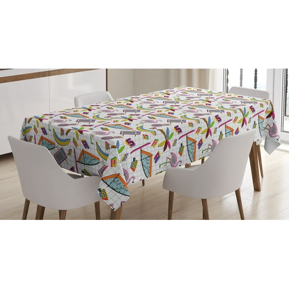 Ambesonne Flamingo Tablecloth Rectangular Table Cover, 80s Memphis Colorful, 52"x70", Multicolor