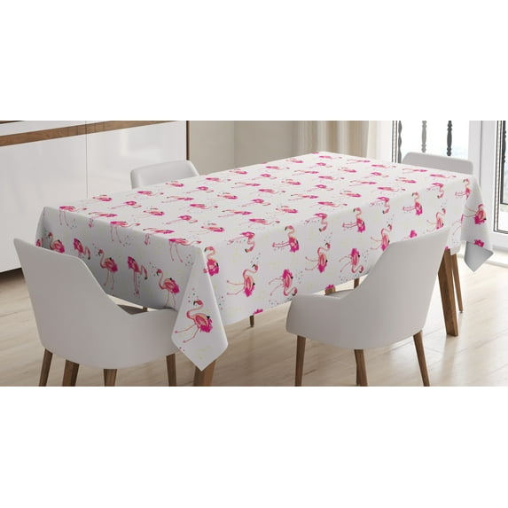 Ambesonne Flamingo Tablecloth Rectangular Table Cover, Tropic Birds and Spots, 60"x90", Hot Pink Blush