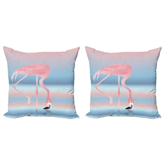 Ambesonne Flamingo Throw Pillow Cover 2 Pack, Birds in Love Lake, 16", Pink Blue