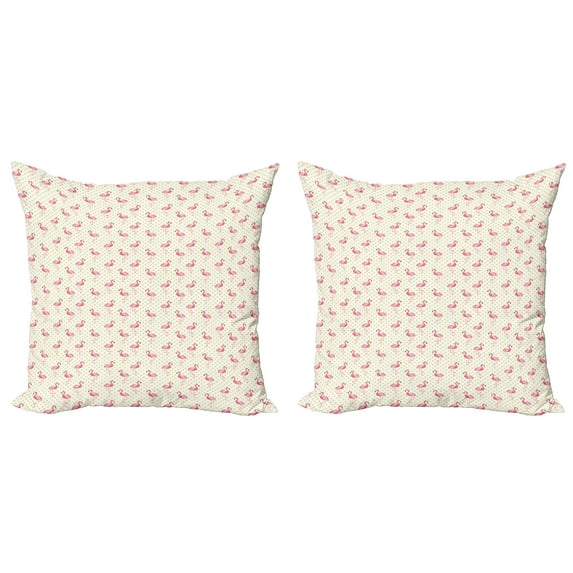 Ambesonne Flamingo Throw Pillow Cover 2 Pack, Exotic Indigenous Birds, 18", Pale Pink Yellow White
