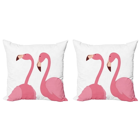 Ambesonne Flamingo Throw Pillow Cover 2 Pack, Exotic Pink Birds Animals, 16", Pastel Pink Dark Fuchsia