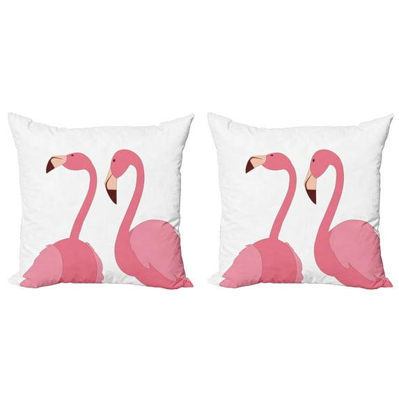 Ambesonne Flamingo Throw Pillow Cover 2 Pack, Exotic Pink Birds Animals, 24", Pastel Pink Dark Fuchsia