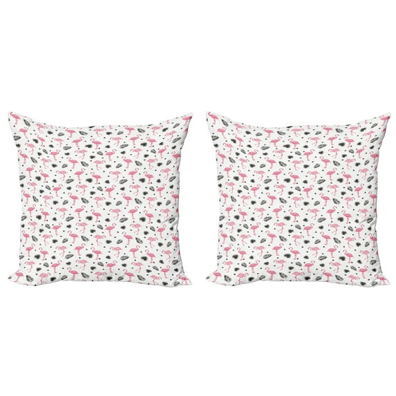 Ambesonne Flamingo Throw Pillow Cover 2 Pack, Watercolor Art Flamingos, 18", Black Pink