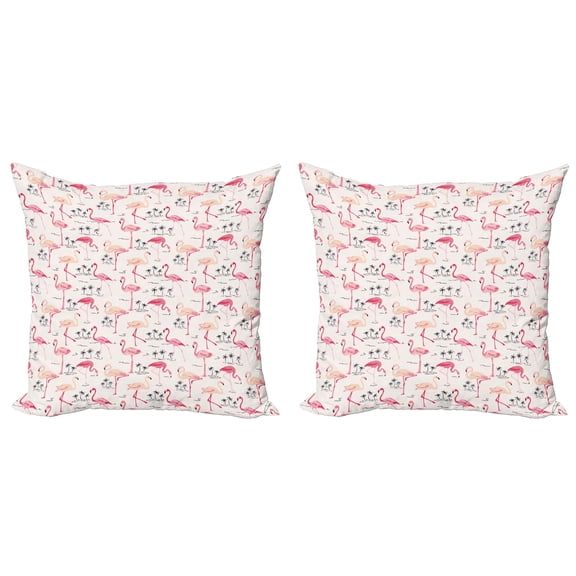 Ambesonne Flamingo Throw Pillow Cover 2 Pack, Wild Bird Love Vintage, 20", Beige Pink