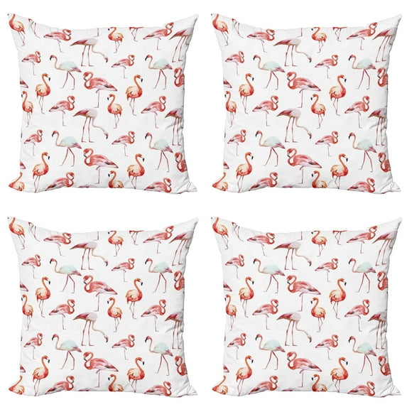 Ambesonne Flamingo Throw Pillow Cover 4 Pack, Exotic Birds Pattern, 16", Pale Pink Coral