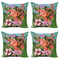 thumbnail image 1 of Ambesonne Flamingo Throw Pillow Cover 4 Pack, Hibiscus Tropic Flower, 16", Green Pink Blue, 1 of 6