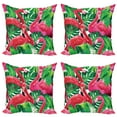thumbnail image 1 of Ambesonne Flamingo Throw Pillow Cover 4 Pack, Retro Exotic Leaves, 24", Pink Green, 1 of 2