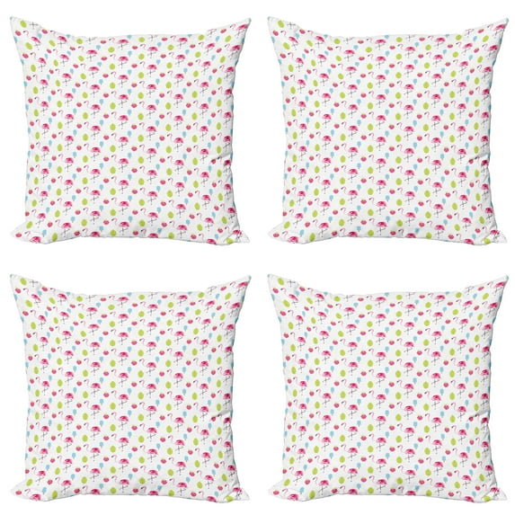 Ambesonne Flamingo Throw Pillow Cover 4 Pack, Summer Ice Cream Berry, 20", Multicolor