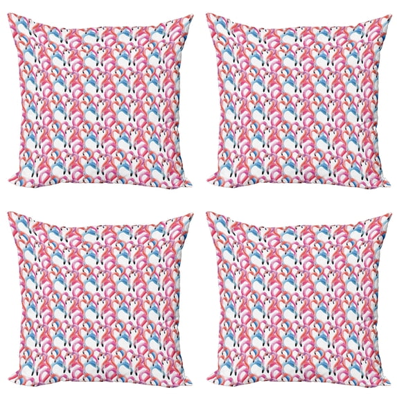 Ambesonne Flamingo Throw Pillow Cover 4 Pack, Watercolor Pastel Birds, 18", Multicolor