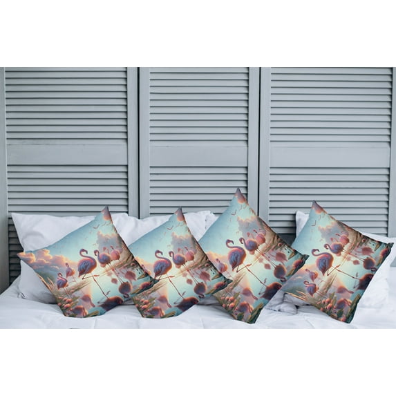 Ambesonne Flamingo Throw Pillow Cover Pack of 4, Blush Atmosphere Birds, 4 Pcs-20" x 20", Pale Pink Soft Blue