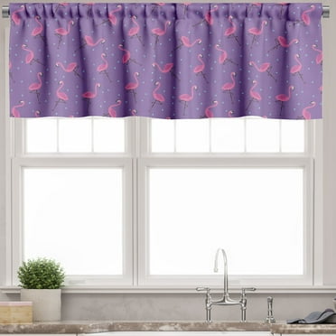 Ambesonne Flamingo Valance Pack of 2, Dots Birds Girls, 54"X18", Violet Pink Pale Blue