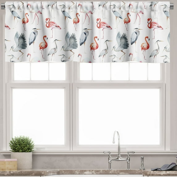 Ambesonne Flamingo Valance Pack of 2, Heron Birds Watercolor, 54"X12", Grey Vermilion White