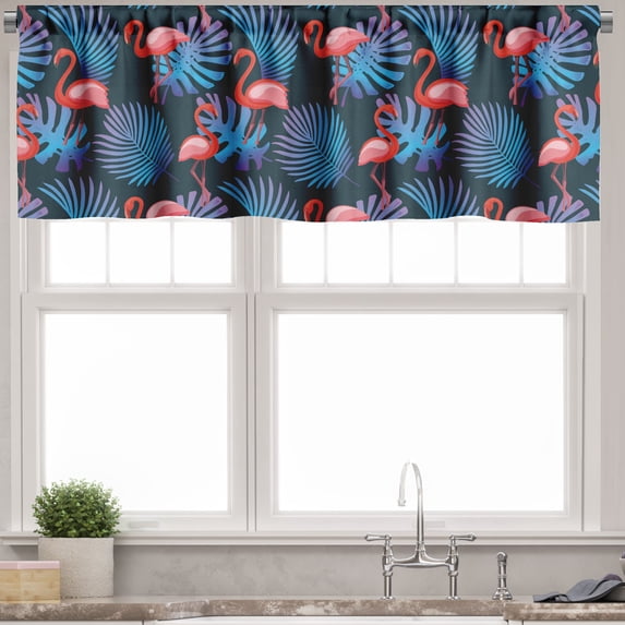 Ambesonne Flamingo Valance Pack of 2, Monstera Pinnate Botany, 54"X18", Charcoal Grey and Multicolor