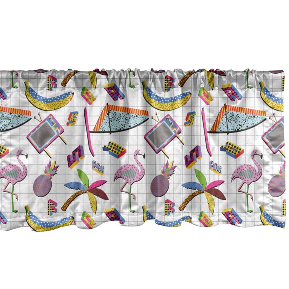 Ambesonne Flamingo Window Valance, 80s Memphis Colorful, 54" X 12", Multicolor