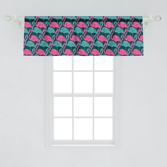 Ambesonne Flamingo Window Valance, Bicolour Exotic Bird, 54" X 18", Dark Teal Pink