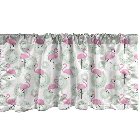 Ambesonne Flamingo Window Valance, Donuts Hawaii Animals, 54" X 18", Pink Mint Green Beige